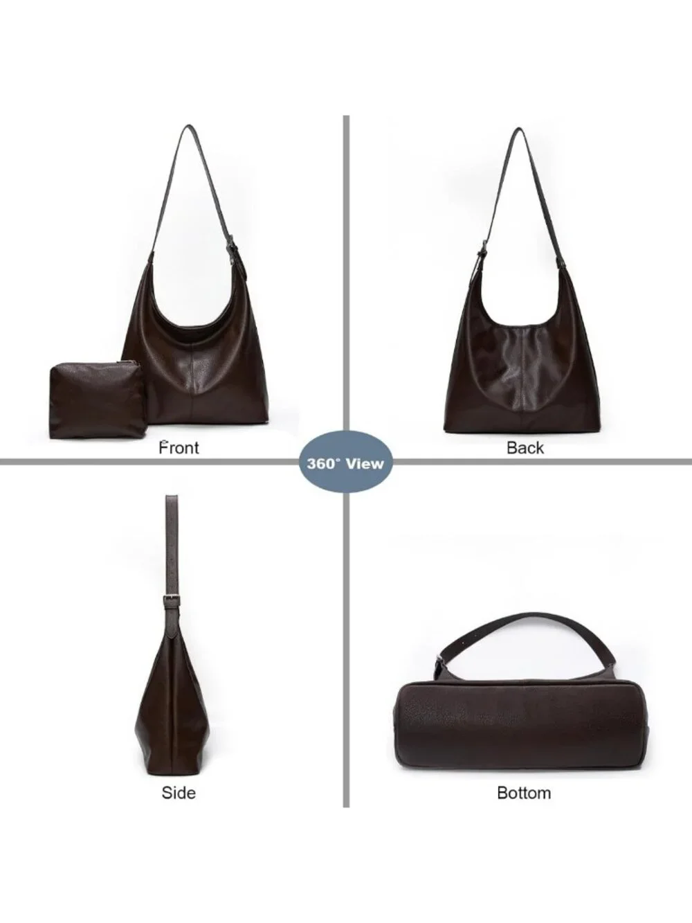 Soft Vegan Leather Slouchy Hobo Tote Bag for Women with Pouch & Adjustable Strap